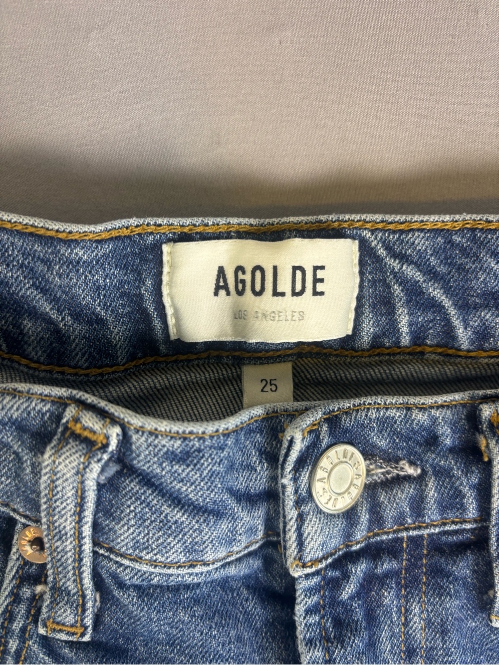 Agolde Women’s Straight-Leg Blue Denim Jeans Raw Hem Slit Ankle Size 25 - Picture 3 of 12